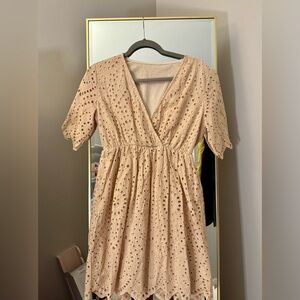Elegant Beige Eyelet Dress